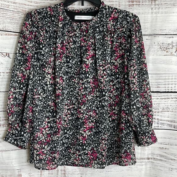 Rebecca Minkoff Top Womens size XS chiffon Blouse Floral Billie Boho preppy - Picture 3 of 14